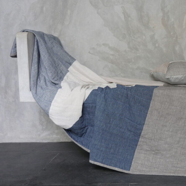 Contemporary quilt made with handwoven cotton and dyed naturally